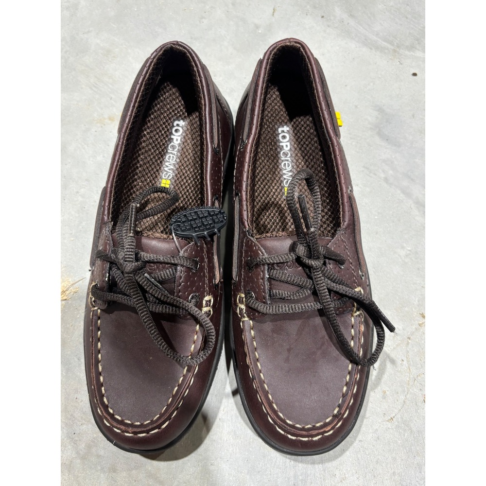 Shoes For Crews Top Crews Brown Leather Boat Shoes Slip Resistant Women 6
